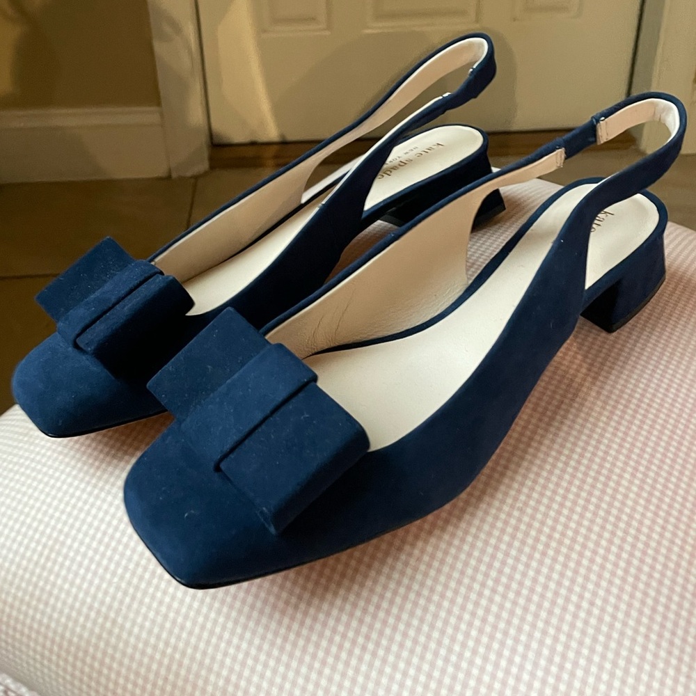 Kate Spade New York 9 Bow Block Heel Sling Back Navy